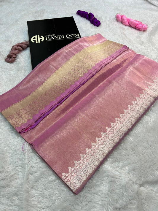 Orchid Lavender Premium Tissue Handloom Banarasi Saree with Silver Zari Paisley Jaal
