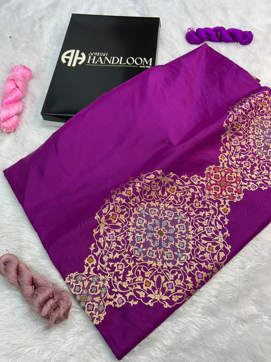 Exquisite Purple Handloom Banarasi Katan Silk Saree with Kadwa Meenakari