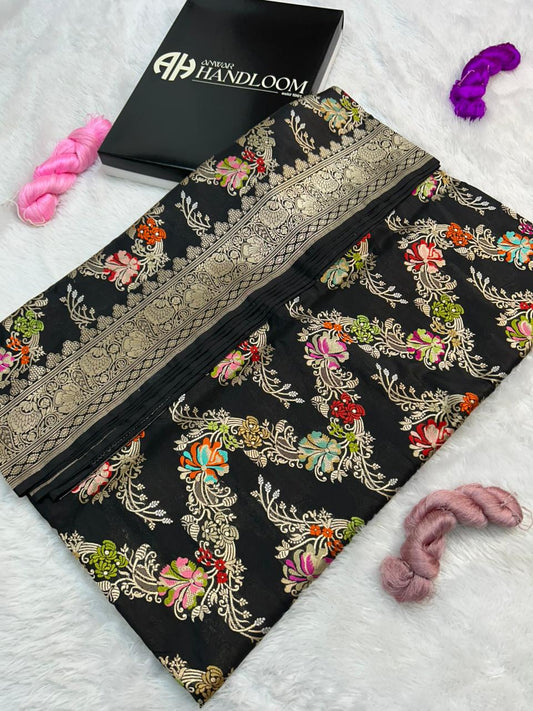 This Pure Katan Silk Handloom Saree features the legendary Kadwa weave