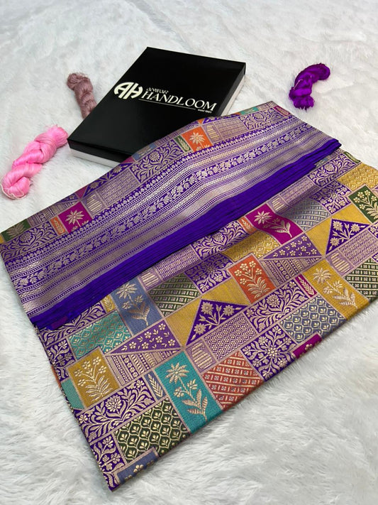 The Heritage Rangkat: A Multi-Hued Banarasi Katan Silk Saree with Antique Kadua Weaving