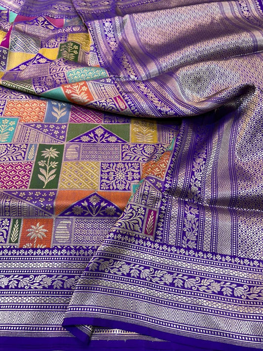 The Heritage Rangkat: A Multi-Hued Banarasi Katan Silk Saree with Antique Kadua Weaving