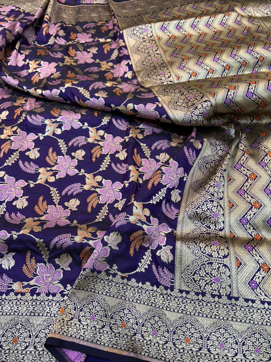 Royal Purple Meenakari Cutwork Handloom Katan Silk Saree