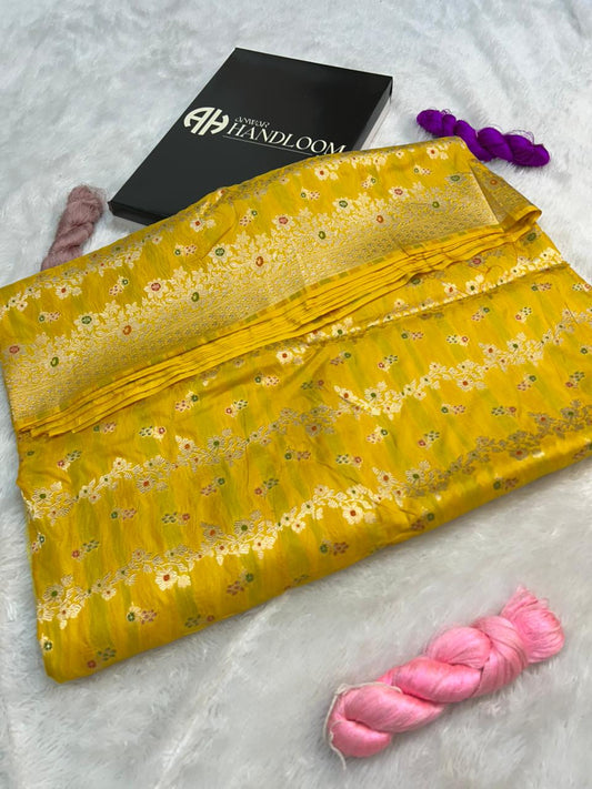 Radiant Yellow Pure Katan Silk Meenakari  Handloom Saree
