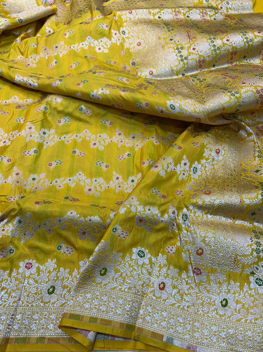Radiant Yellow Pure Katan Silk Meenakari  Handloom Saree