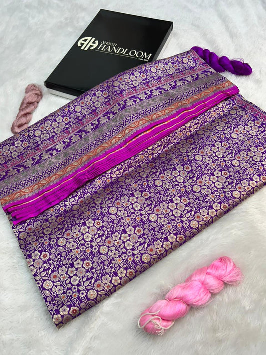 Royal Purple Banarasi Handloom Katan Silk Minakari Floral Brocade Saree