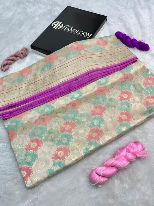 Royal Banarasi Handloom Rangkaat pure katan Silk Saree in Pastel Meenakari Weave