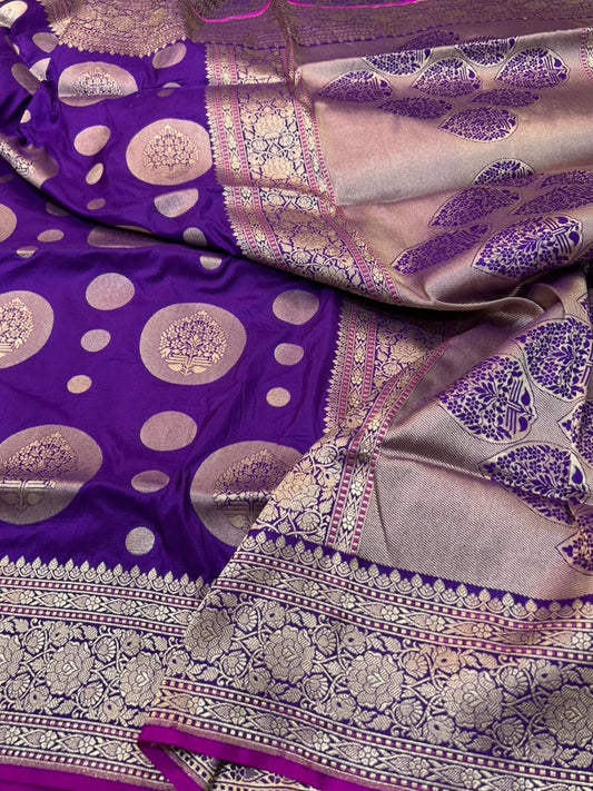 Royal Purple Banarasi Katan Silk Handloom Saree in  traditional buta desing