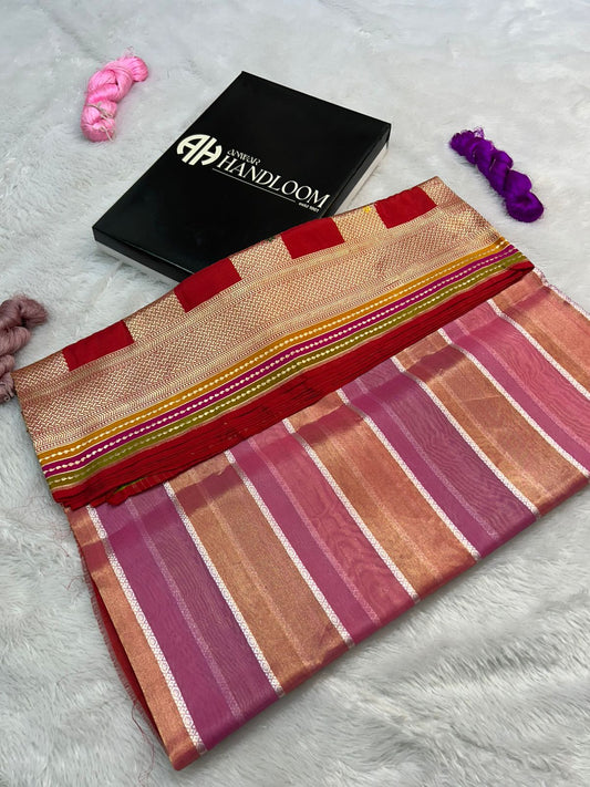 The Festive Heirloom: Dual-Tone Banarasi Handloom Saree with Traditional Flower Pot (Guldasta) Motifs