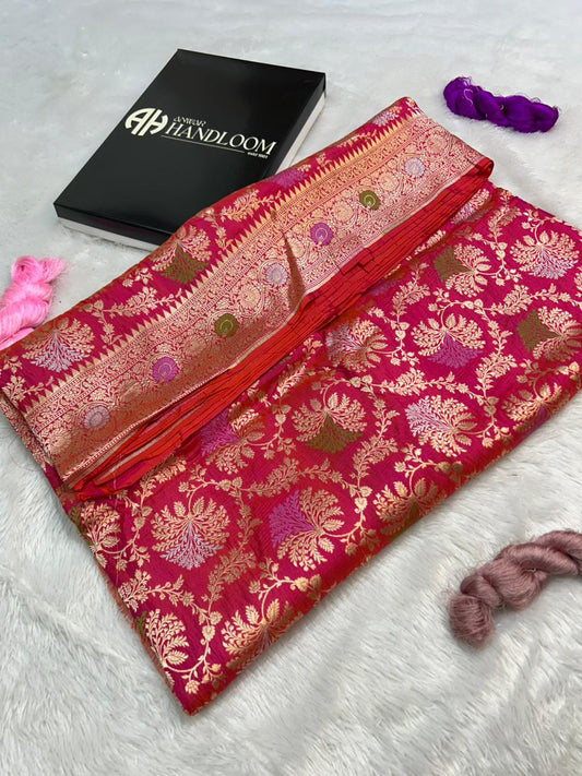 Heritage/Timeless: "The Eternal Heirloom: Handwoven Banarasi Katan Silk in Shahi Rani Pink"