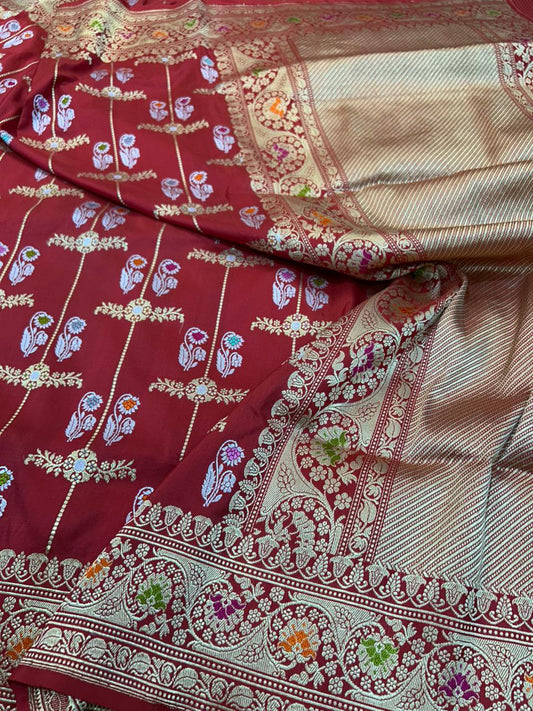 The Heritage Crimson red Meenakari Banarasi Silk Saree