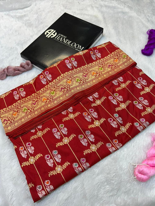 The Heritage Crimson red Meenakari Banarasi Silk Saree