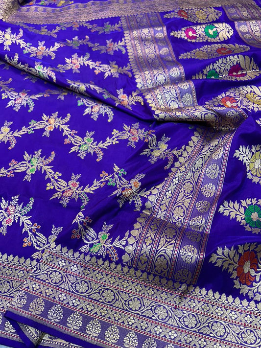 Electric Purple Banarasi Katan Silk Saree | Handwoven Kadua Jaal & Meenakari Pallu
